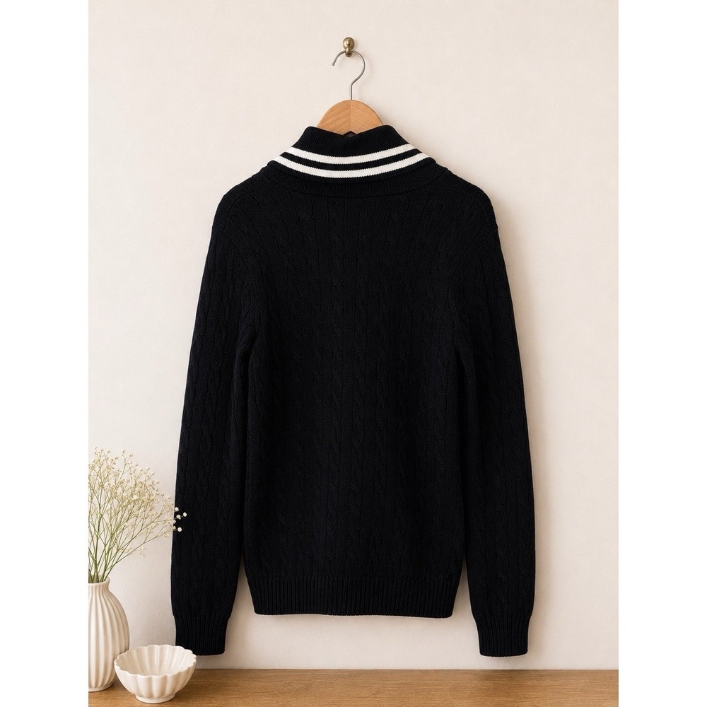 Lauren Ralph Lauren Active Cardigan Blk Varsity Cable Knit Shawl Collar Size XS - Picture 9 of 14